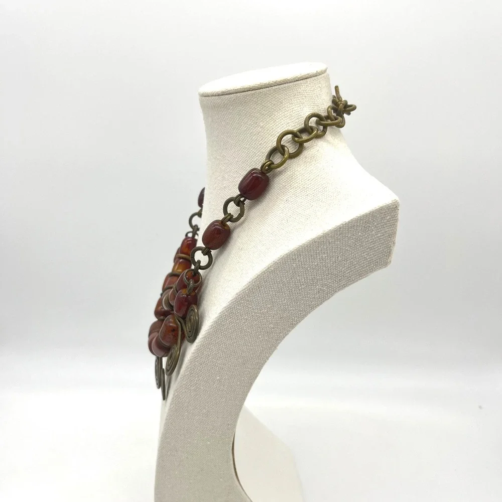 Vintage Phenolic Bakelite Brass Spiral Bib‎ Statement Necklace Tribal